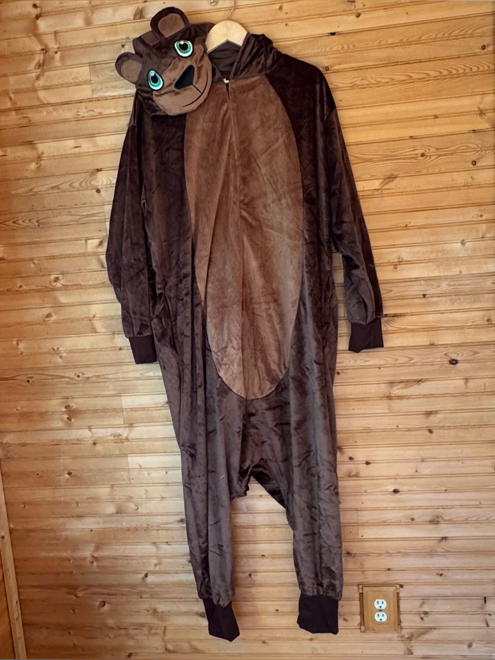 Spirit Halloween Bear Union Suit Brown Plush Hood OS Costume Furry Cosplay